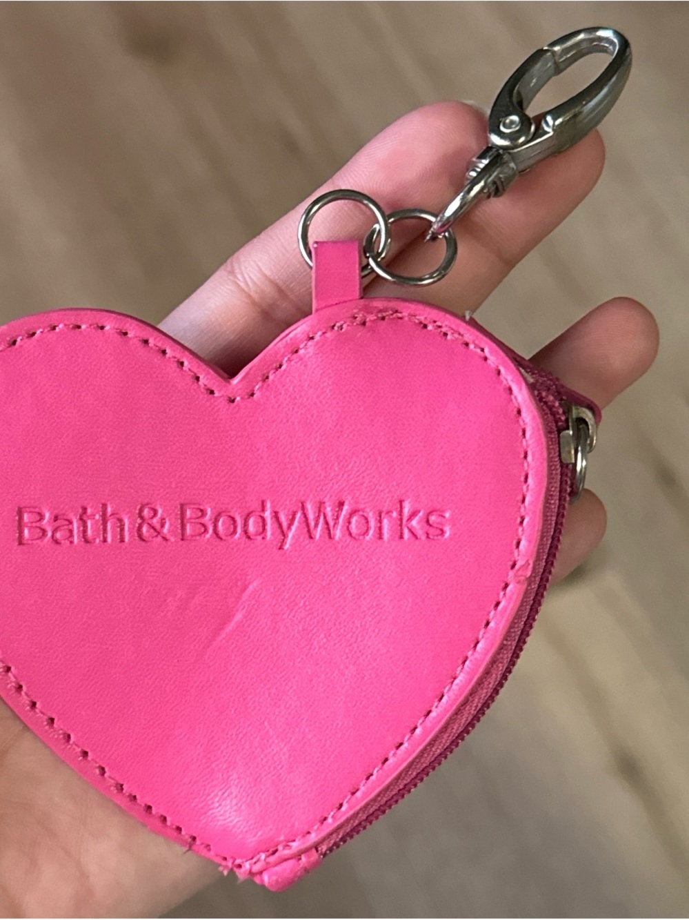 Bath & Body Works Neon Pink Heart Coin Pouch with Key Clasp